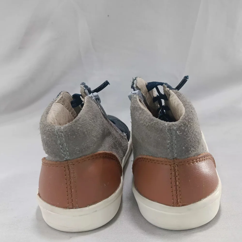 Old Soles Chukka Boots Boys US 8 EU  Blue And Brown Leather Gray Suede Side Zip
